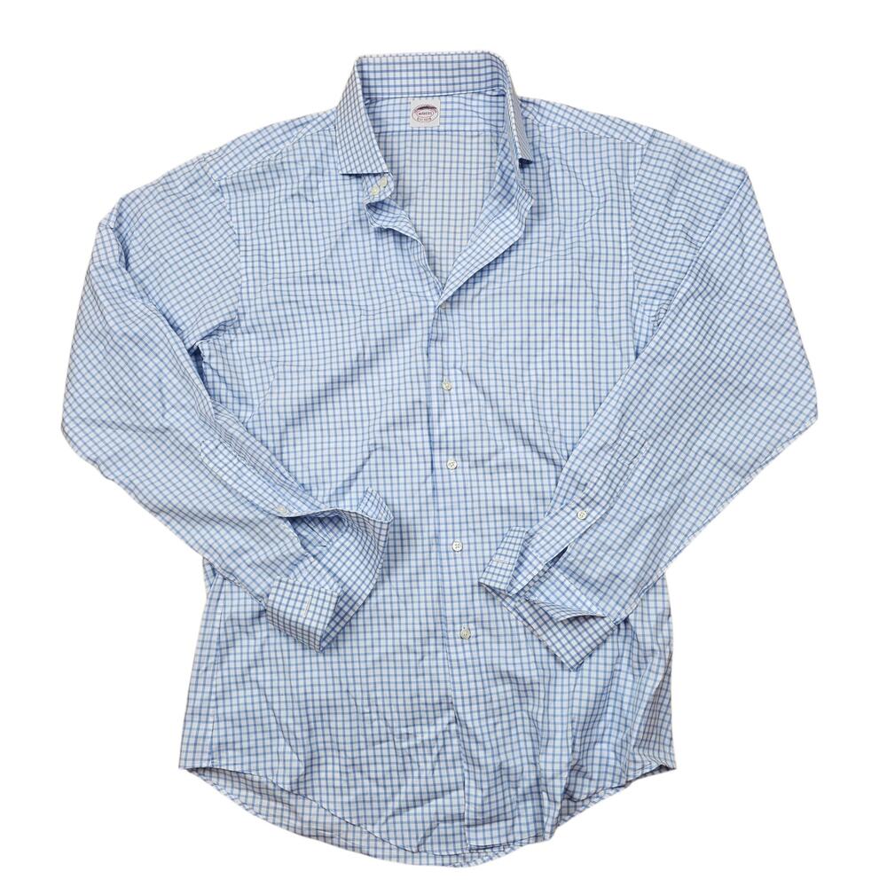 BROOKS BROTHERS Makers Button Down Shirt Men's L Gingham French Cuff Custom Fit